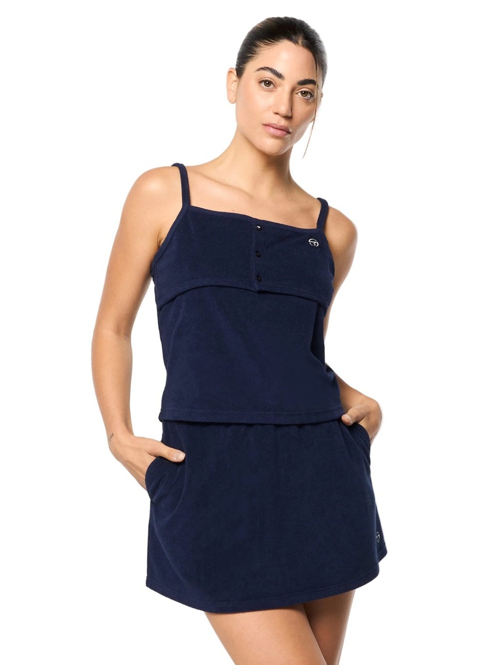 Sergio Tacchini Terry Cloth Button Front Cami Tank Navy Women Size M